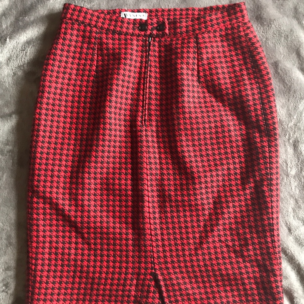 Vintage Red & Black Houndstooth Pencil Skirt